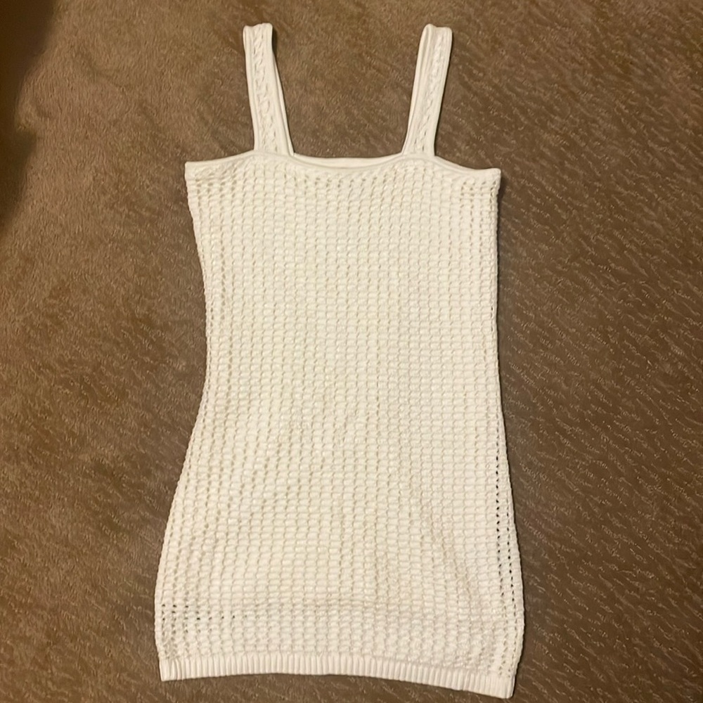 Crochet knit white sweater tank dress small Gap NWT